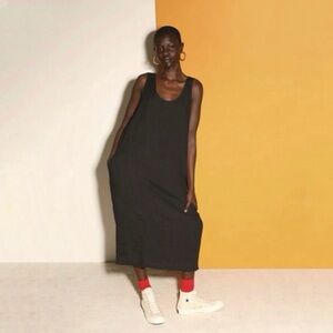 L.F. Markey Basic Linen Shift Dress Scoop Neck Tank Midi Black 4 Minimalist